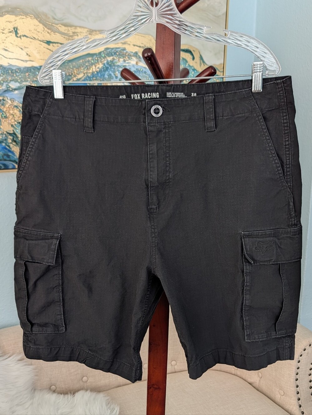 Fox Racing Men’s Black Cargo Shorts with Utility Pockets 38